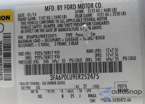 2014 Ford Fusion Hybrid Se z USA, uszkodzony, nr VIN 3FA6P0LU9ER252475